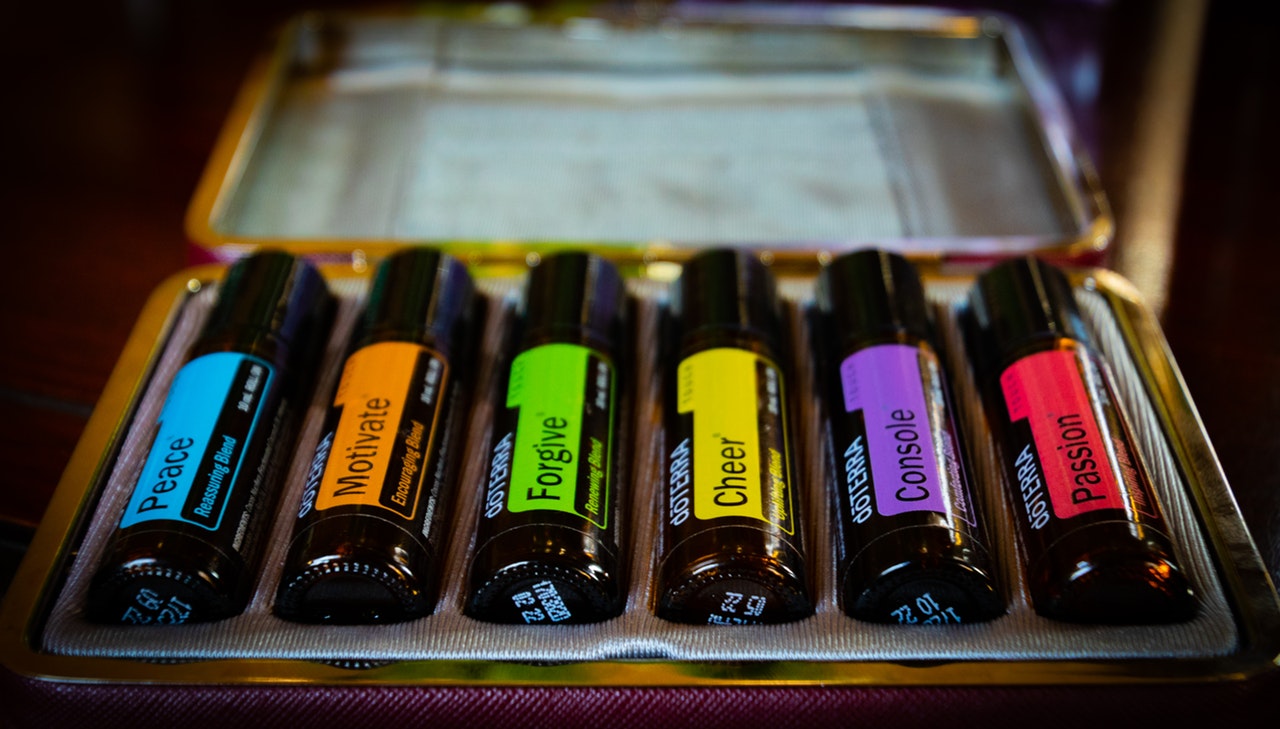 different oils in different small bottles